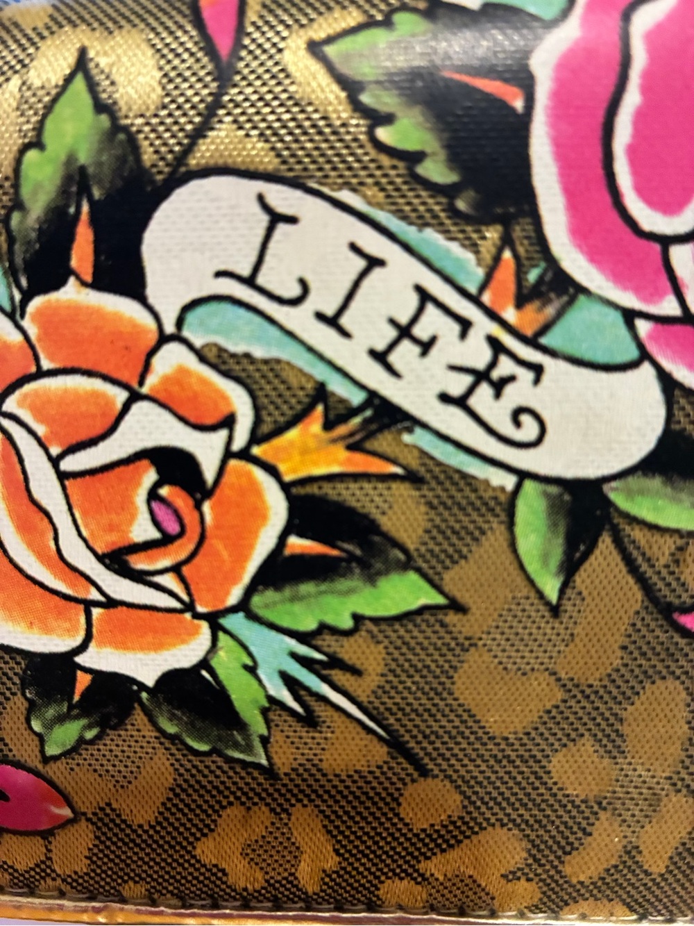 Ed Hardy Floral Tattoo Print Women's Clutch Wallet - Pink, Orange, Green - Picture 4 of 12